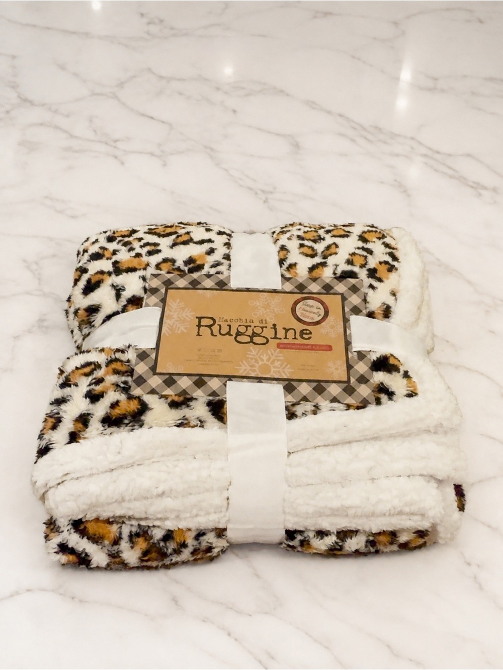 Macchia di Ruggine Leopard Sherpa Throw Blanket 50x58 Soft Cozy NWT